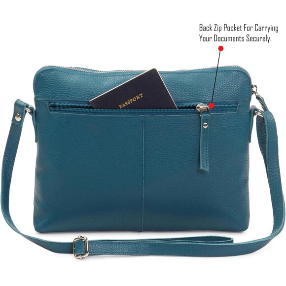 Women Teal Imported Leather Polyester Crossbody Sling Shoulder Crossover Bag - Picture 5 of 6